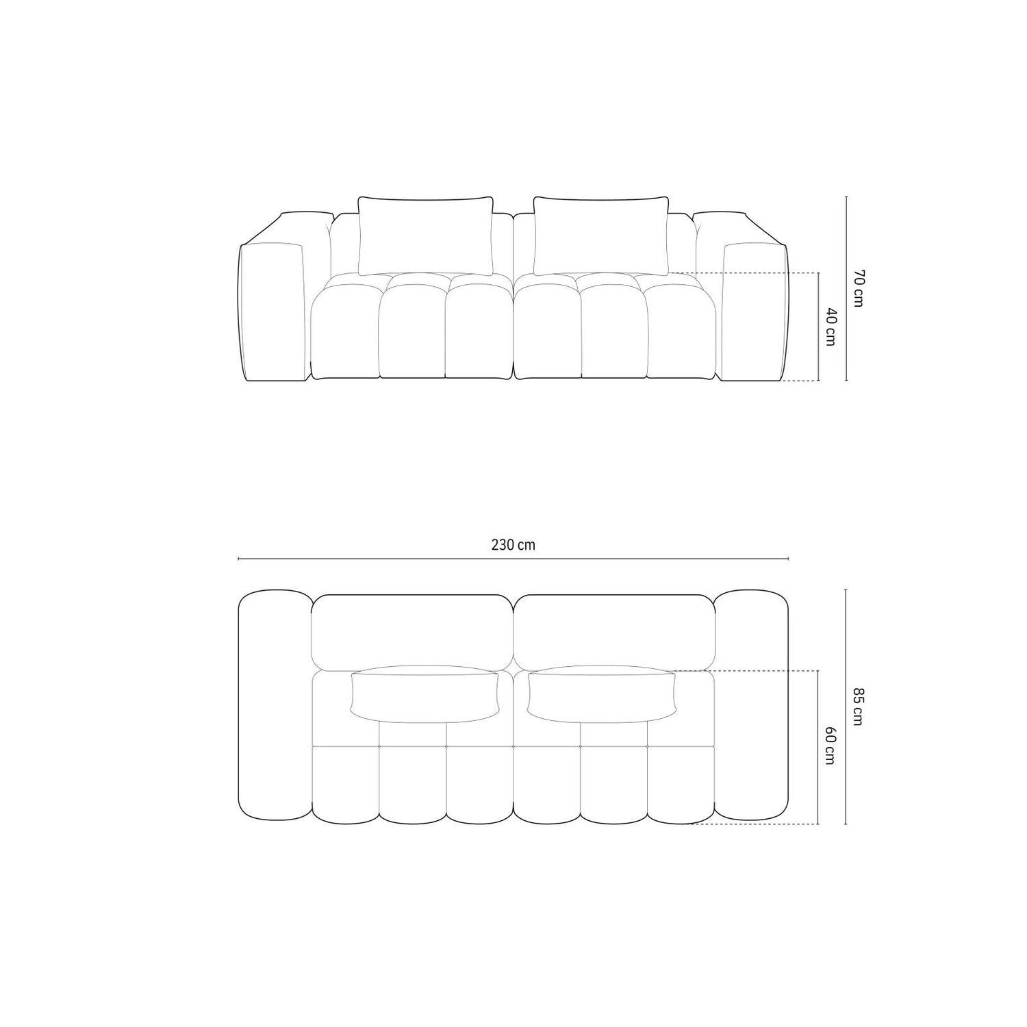 Verona 3-Sitzer Sofa aus Samt oder Strukturstoff, 230x85 cm von Cosmopolitan Design – Bild 2