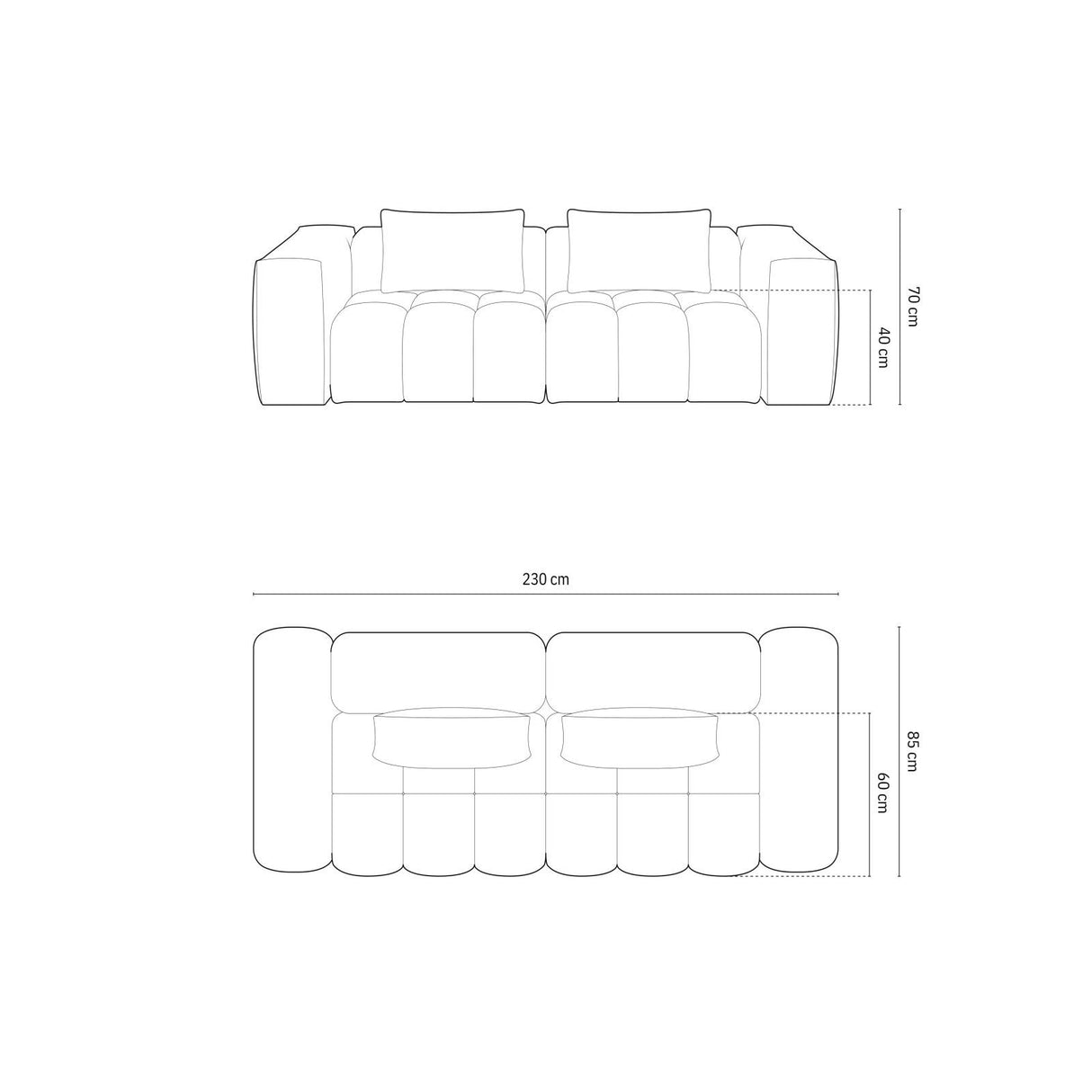 Verona 3-Sitzer Sofa aus Strukturierter Stoff in Grau (Sorella 89), 230x85 cm von Cosmopolitan Design – Bild 2
