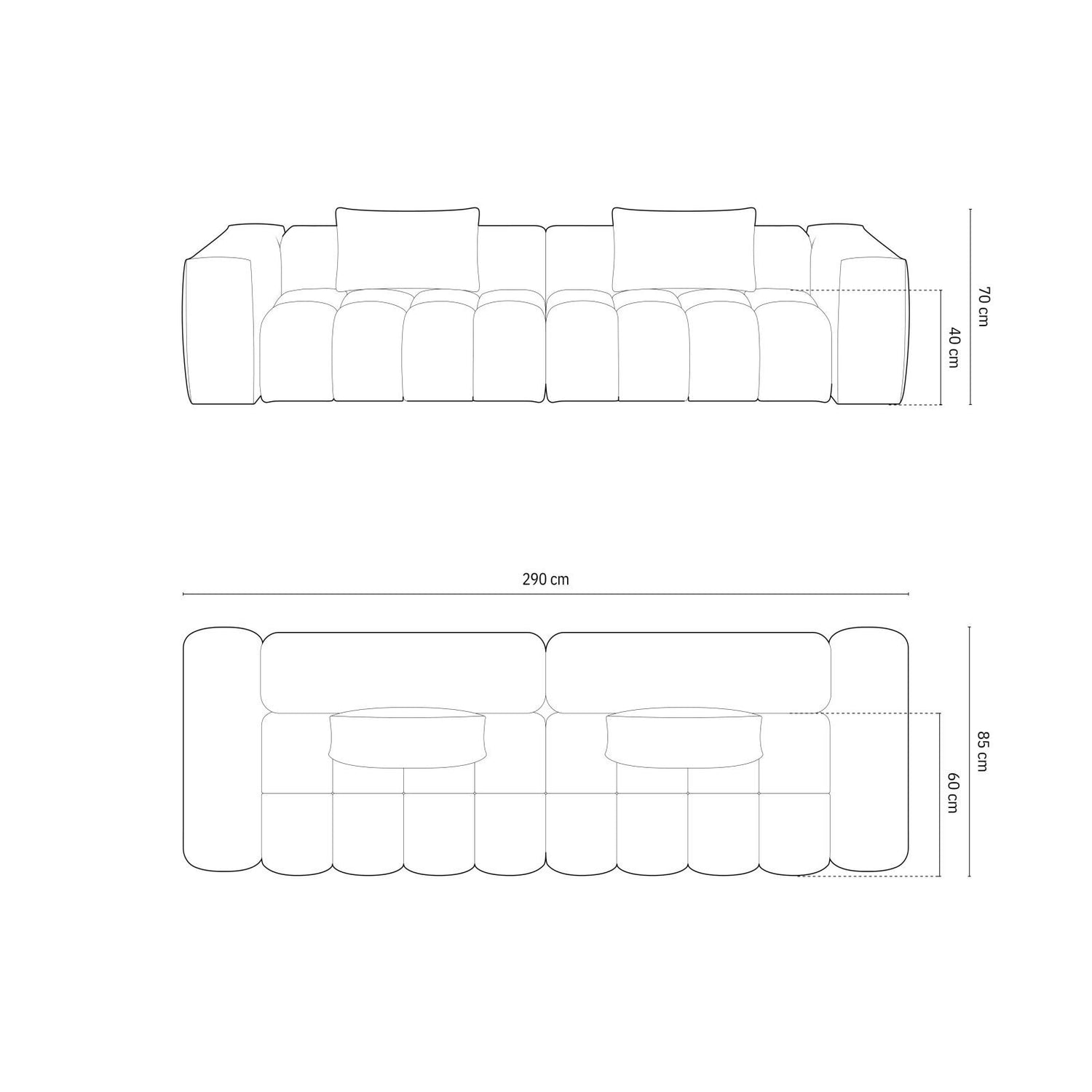 Verona 5-Sitzer Sofa aus Samt oder Strukturstoff, 290x85 cm von Cosmopolitan Design – Bild 2