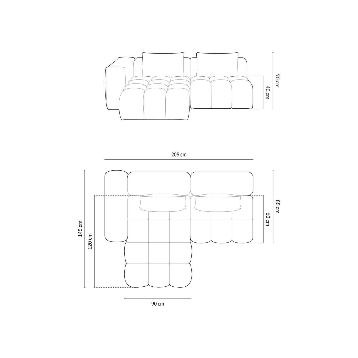 Verona Modulares 3-Sitzer Ecksofa, Linke Seite, aus Samt oder Strukturstoff, 205x145 cm von Cosmopolitan Design – Bild 2