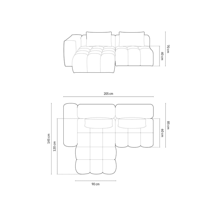 Verona Modulares 3-Sitzer Ecksofa, Linke Seite, aus Samt oder Strukturstoff, 205x145 cm von Cosmopolitan Design – Bild 2