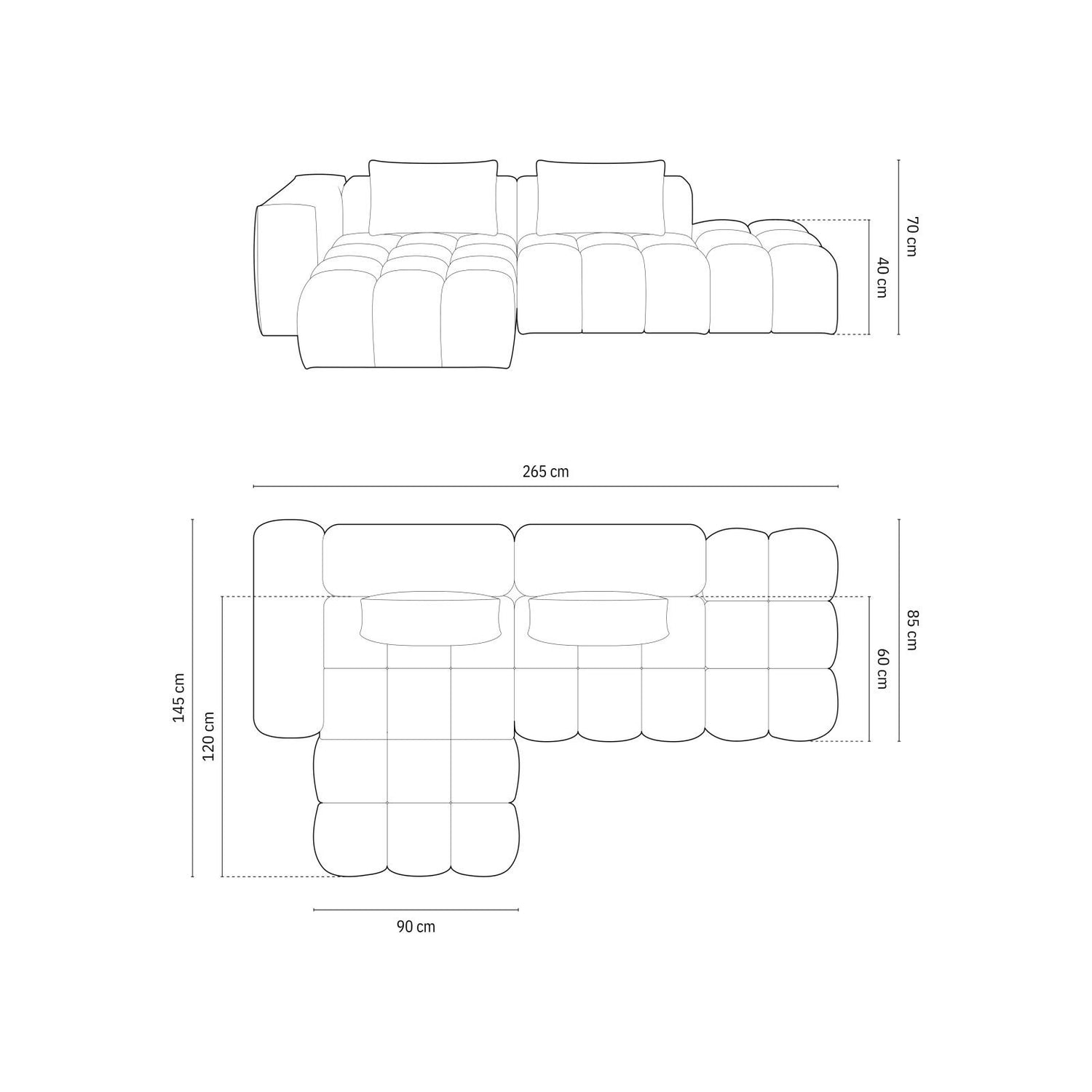 Verona Modulares 4-Sitzer Ecksofa, Linke Seite, aus Samt oder Strukturstoff, 265x145 cm von Cosmopolitan Design – Bild 2