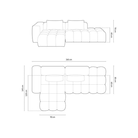 Verona Modulares 4-Sitzer Ecksofa, Linke Seite, aus Strukturierter Stoff in Grau (Sorella 89), 265x145 cm von Cosmopolitan Design – Bild 2