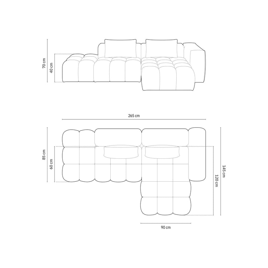 Verona Modulares 4-Sitzer Ecksofa, Rechte Seite, aus Samt oder Strukturstoff, 265x145 cm von Cosmopolitan Design – Bild 2