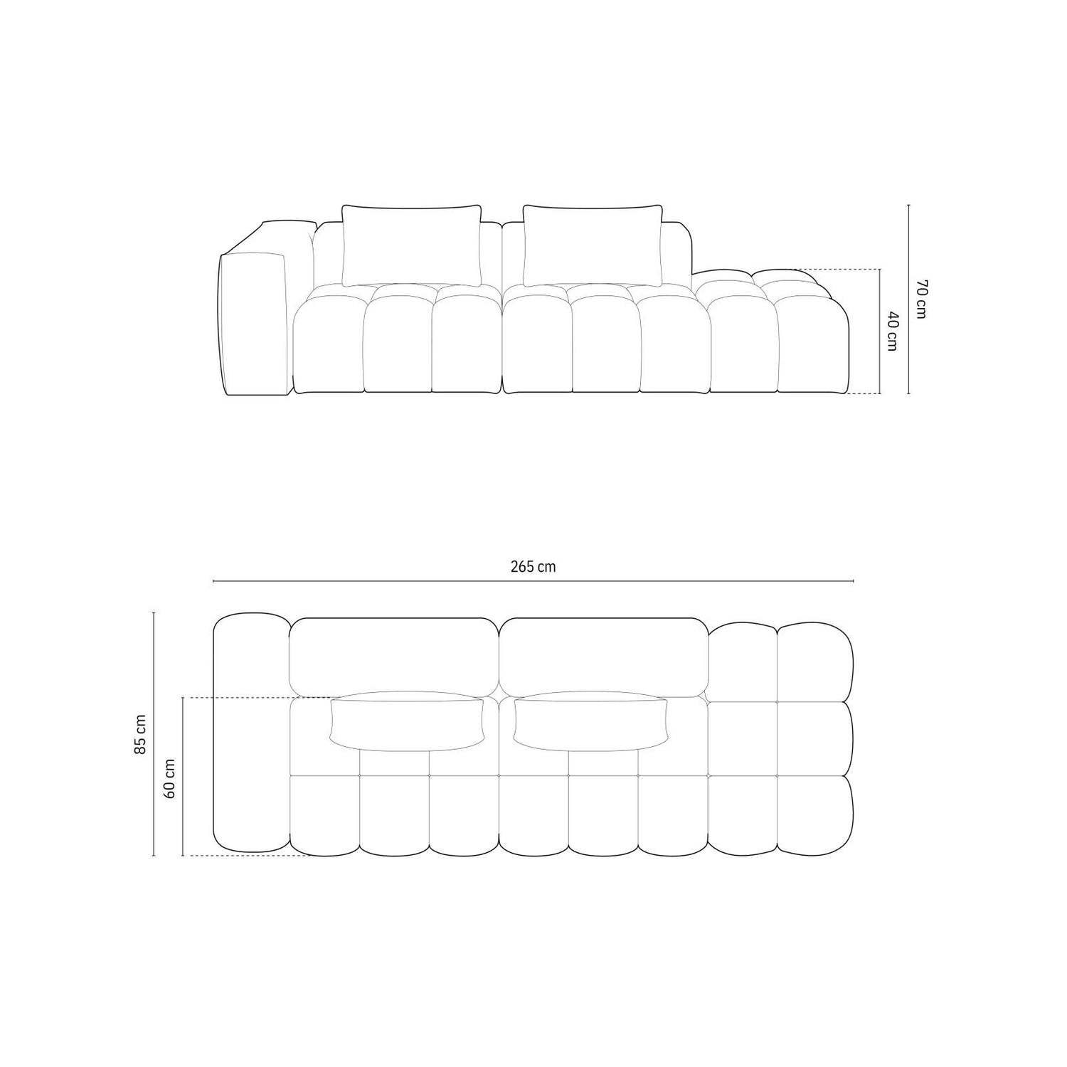 Verona Modulares 4-Sitzer Sofa, Linke Seite, aus Samt oder Strukturstoff, 265x85 cm von Cosmopolitan Design – Bild 2