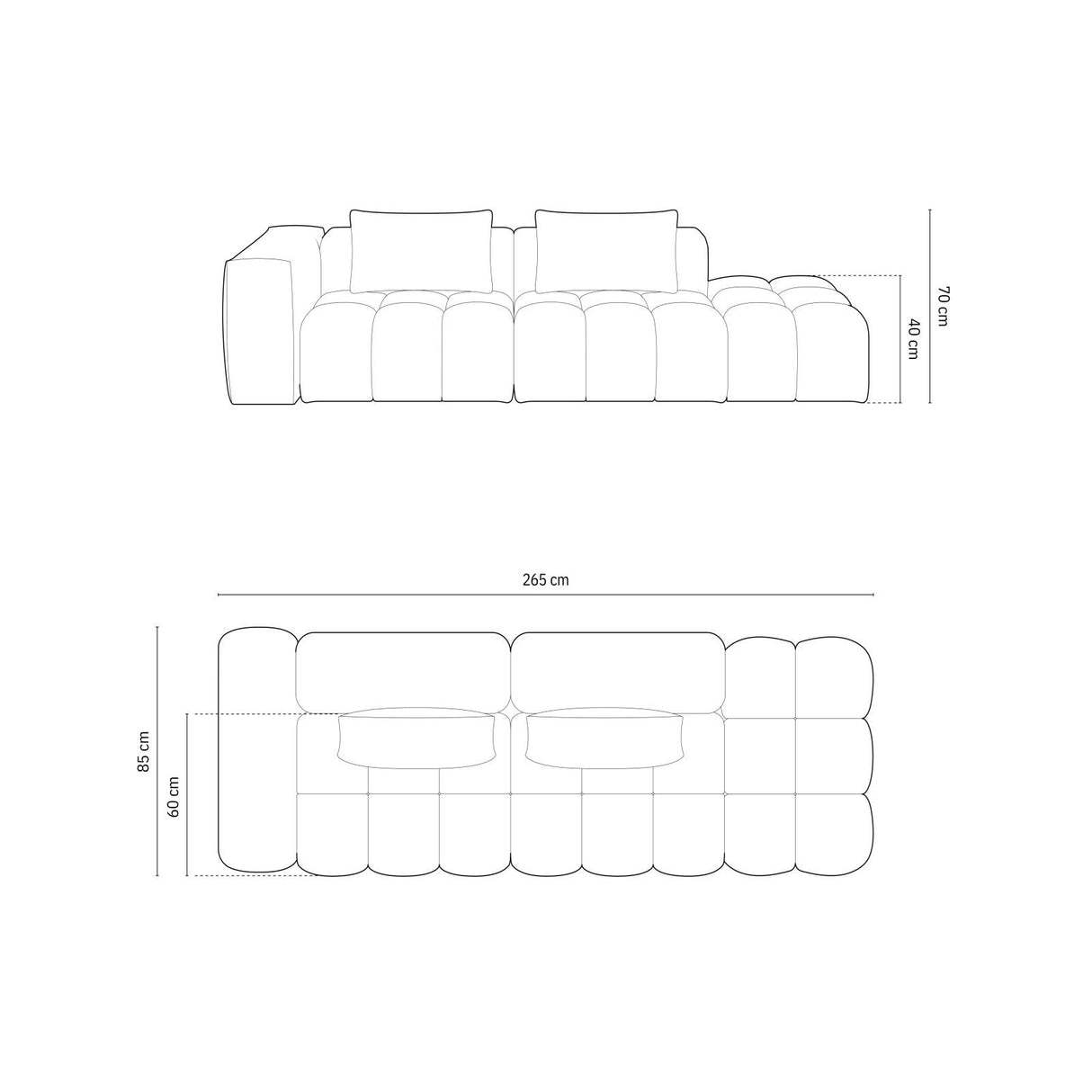 Verona Modulares 4-Sitzer Sofa, Linke Seite, aus Strukturierter Stoff in Hellblau (Sorella 76), 265x85 cm von Cosmopolitan Design – Bild 2
