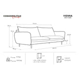 Vienna 3-Sitzer Sofa aus Samt in Hellgrau (Bluvel 13), 200x92x95 cm von Cosmopolitan Design – Bild 3