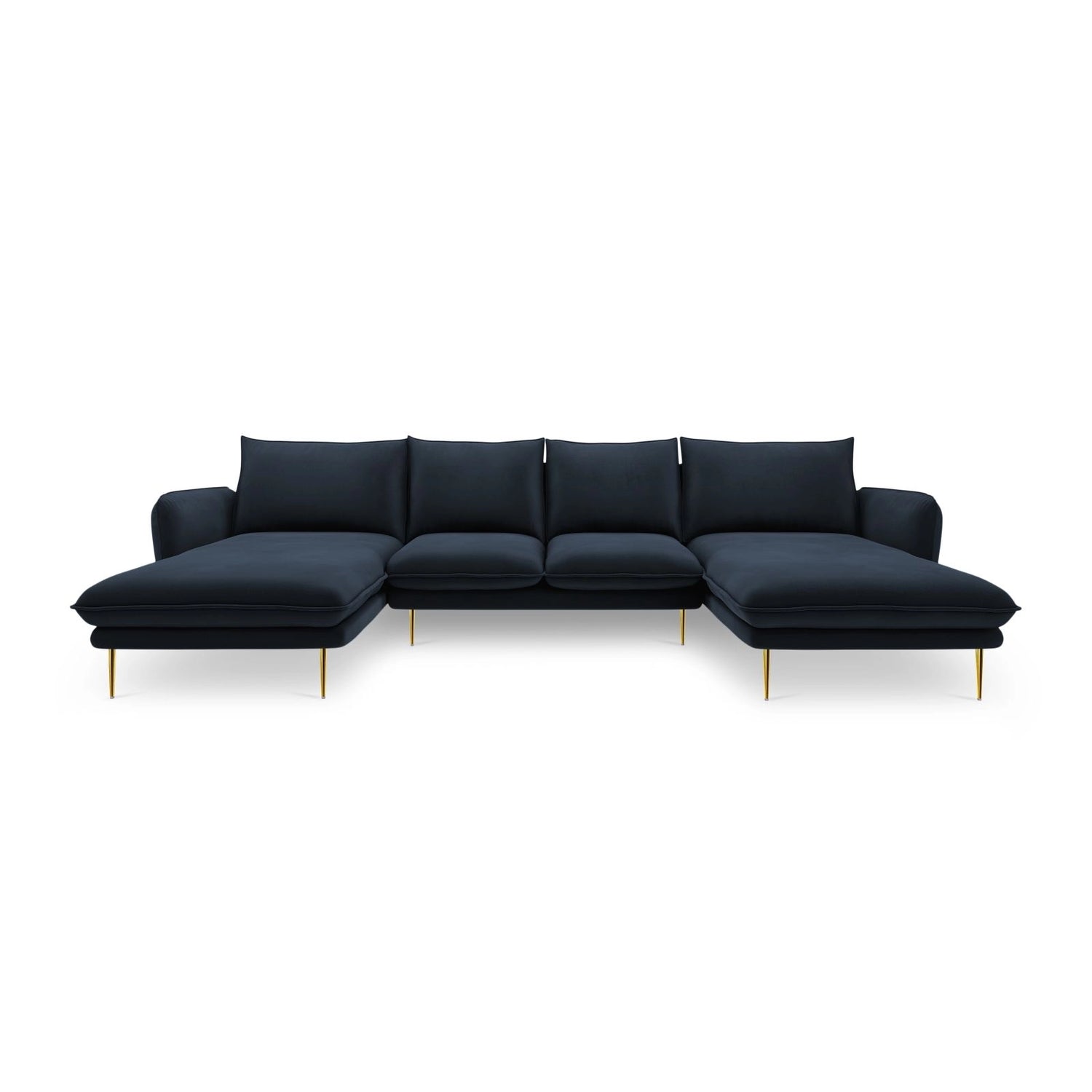 Vienna 6-Sitzer Panorama Sofa aus Samt in Dunkelblau (Bluvel 89), Beine in Goldmetall, 350x170x95 cm von Cosmopolitan Design – Bild 3