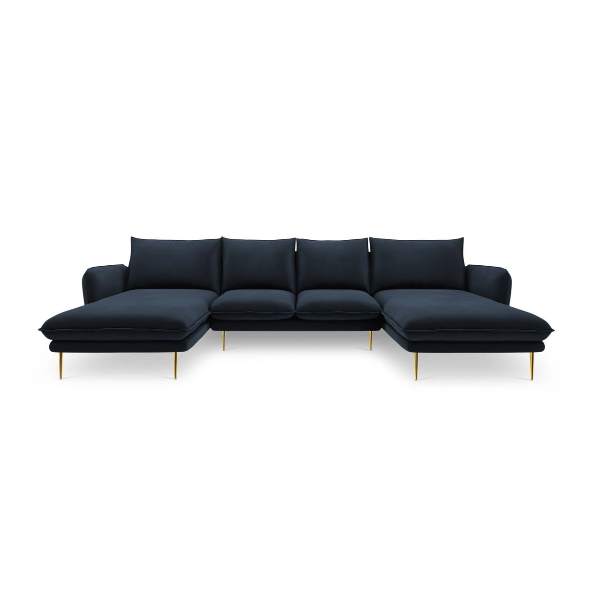 Vienna 6-Sitzer Panorama Sofa aus Samt in Dunkelblau (Bluvel 89), Beine in Goldmetall, 350x170x95 cm von Cosmopolitan Design – Bild 3