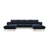 Vienna 6-Sitzer Panorama Sofa aus Samt in Dunkelblau (Bluvel 89), Beine in Goldmetall, 350x170x95 cm von Cosmopolitan Design – Bild 3