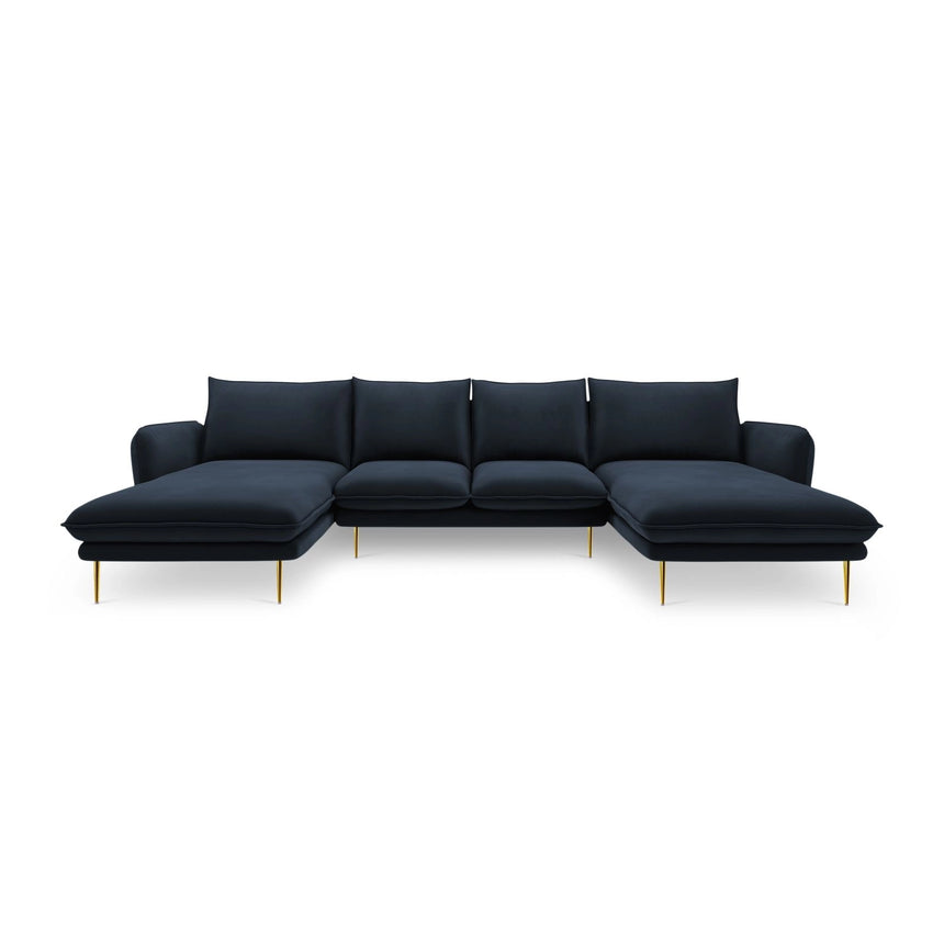 Vienna 6-Sitzer Panorama Sofa aus Samt in Dunkelblau (Bluvel 89), Beine in Goldmetall, 350x170x95 cm von Cosmopolitan Design – Bild 3