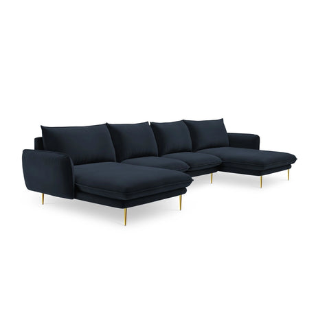 Vienna 6-Sitzer Panorama Sofa aus Samt in Dunkelblau (Bluvel 89), Beine in Goldmetall, 350x170x95 cm von Cosmopolitan Design – Bild 4