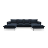 Vienna 6-Sitzer Panorama Sofa aus Samt in Dunkelblau (Bluvel 89), Beine in Schwarzes Metall, 350x170x95 cm von Cosmopolitan Design – Bild 3