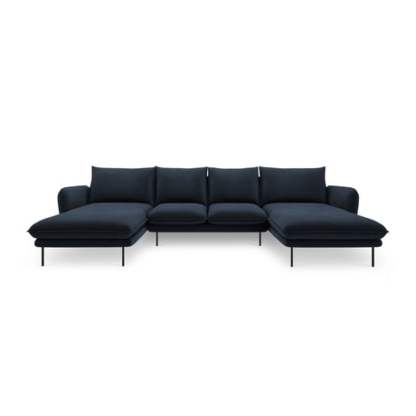Vienna 6-Sitzer Panorama Sofa aus Samt in Dunkelblau (Bluvel 89), Beine in Schwarzes Metall, 350x170x95 cm von Cosmopolitan Design – Bild 3