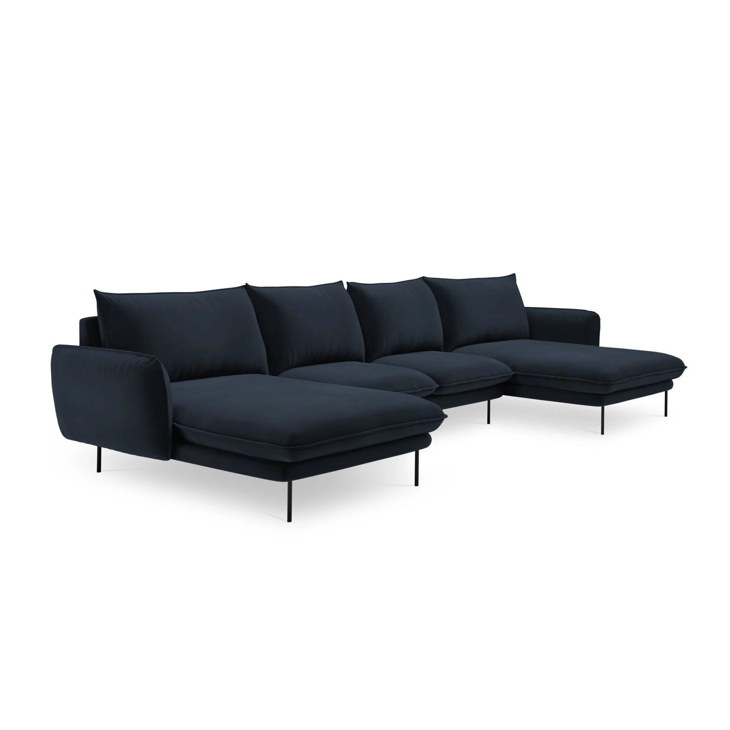Vienna 6-Sitzer Panorama Sofa aus Samt in Dunkelblau (Bluvel 89), Beine in Schwarzes Metall, 350x170x95 cm von Cosmopolitan Design – Bild 4