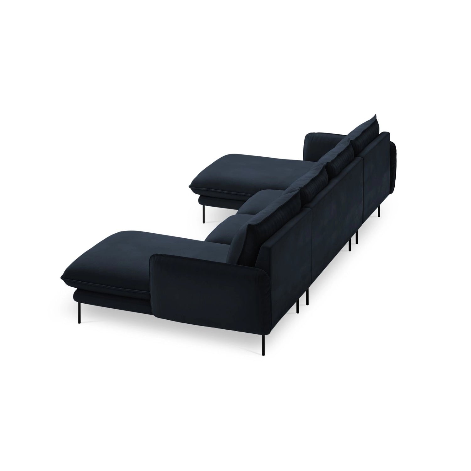 Vienna 6-Sitzer Panorama Sofa aus Samt in Dunkelblau (Bluvel 89), Beine in Schwarzes Metall, 350x170x95 cm von Cosmopolitan Design – Bild 5