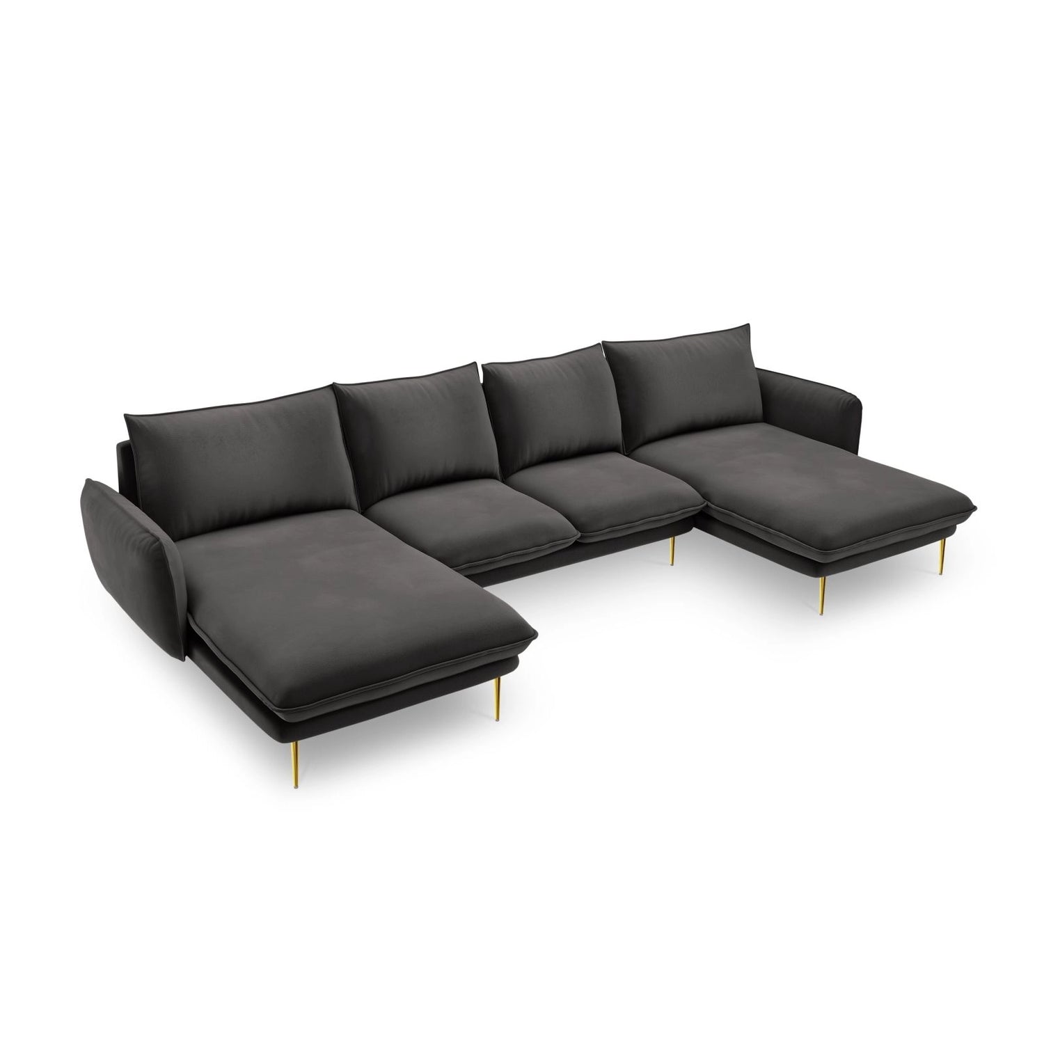 Vienna 6-Sitzer Panorama Sofa aus Samt in Dunkelgrau (Bluvel 18), Beine in Goldmetall, 350x170x95 cm von Cosmopolitan Design – Bild 1