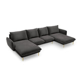 Vienna 6-Sitzer Panorama Sofa aus Samt in Dunkelgrau (Bluvel 18), Beine in Goldmetall, 350x170x95 cm von Cosmopolitan Design – Bild 1