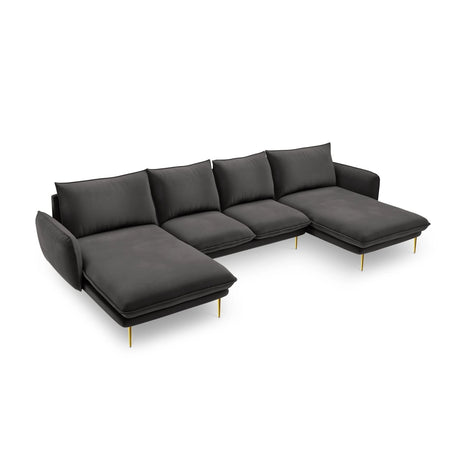 Vienna 6-Sitzer Panorama Sofa aus Samt in Dunkelgrau (Bluvel 18), Beine in Goldmetall, 350x170x95 cm von Cosmopolitan Design – Bild 1