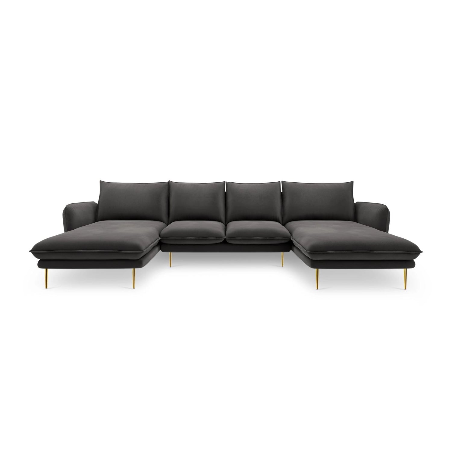 Vienna 6-Sitzer Panorama Sofa aus Samt in Dunkelgrau (Bluvel 18), Beine in Goldmetall, 350x170x95 cm von Cosmopolitan Design – Bild 3
