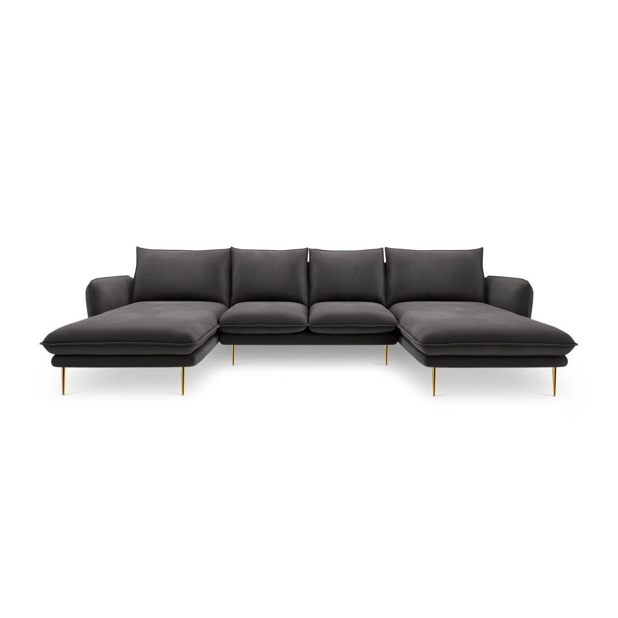 Vienna 6-Sitzer Panorama Sofa aus Samt in Dunkelgrau (Bluvel 18), Beine in Goldmetall, 350x170x95 cm von Cosmopolitan Design – Bild 3