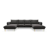 Vienna 6-Sitzer Panorama Sofa aus Samt in Dunkelgrau (Bluvel 18), Beine in Goldmetall, 350x170x95 cm von Cosmopolitan Design – Bild 3