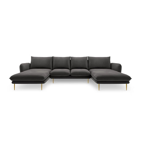 Vienna 6-Sitzer Panorama Sofa aus Samt in Dunkelgrau (Bluvel 18), Beine in Goldmetall, 350x170x95 cm von Cosmopolitan Design – Bild 3