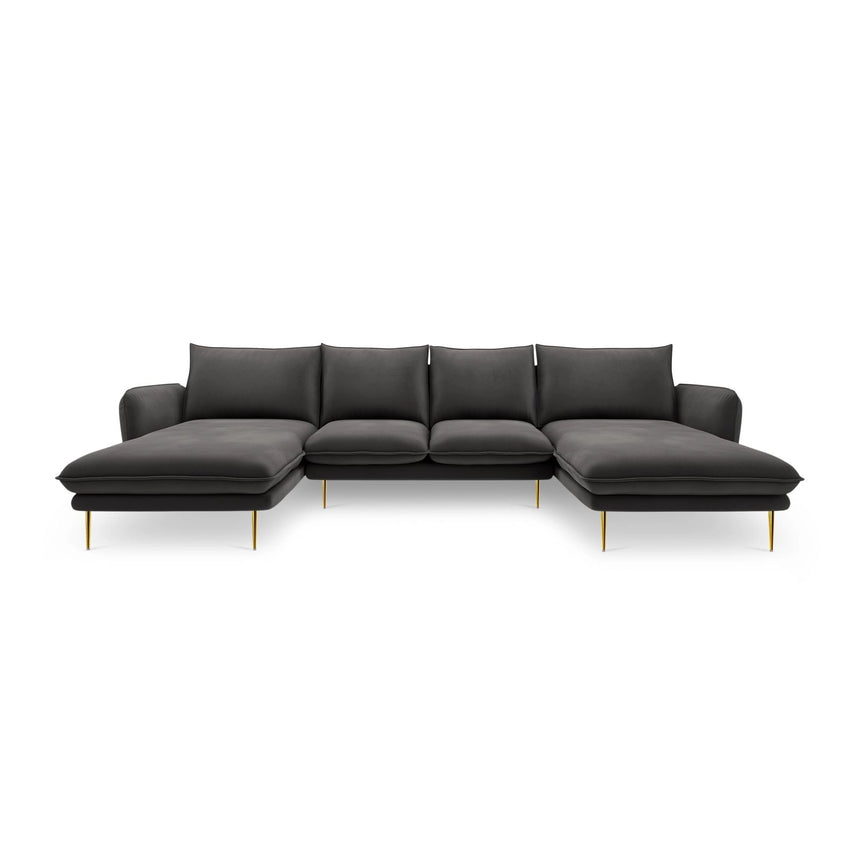 Vienna 6-Sitzer Panorama Sofa aus Samt in Dunkelgrau (Bluvel 18), Beine in Goldmetall, 350x170x95 cm von Cosmopolitan Design – Bild 3