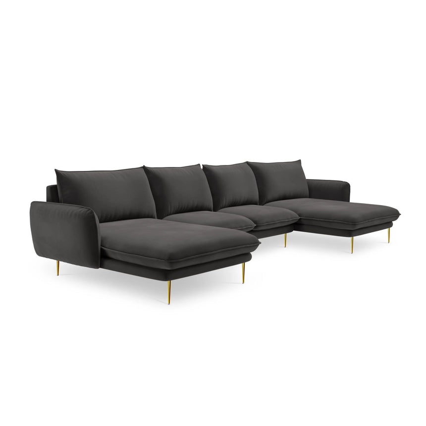 Vienna 6-Sitzer Panorama Sofa aus Samt in Dunkelgrau (Bluvel 18), Beine in Goldmetall, 350x170x95 cm von Cosmopolitan Design – Bild 4