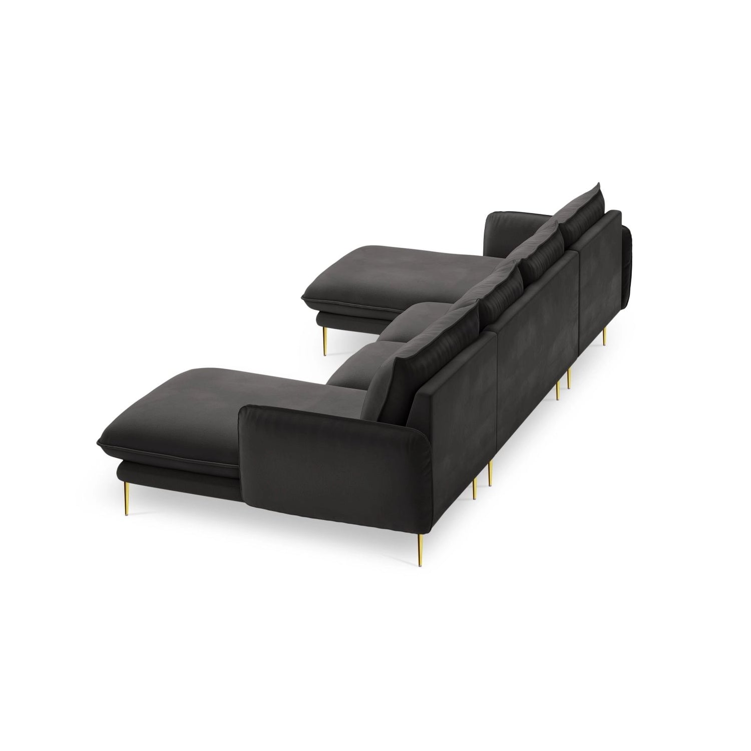 Vienna 6-Sitzer Panorama Sofa aus Samt in Dunkelgrau (Bluvel 18), Beine in Goldmetall, 350x170x95 cm von Cosmopolitan Design – Bild 5