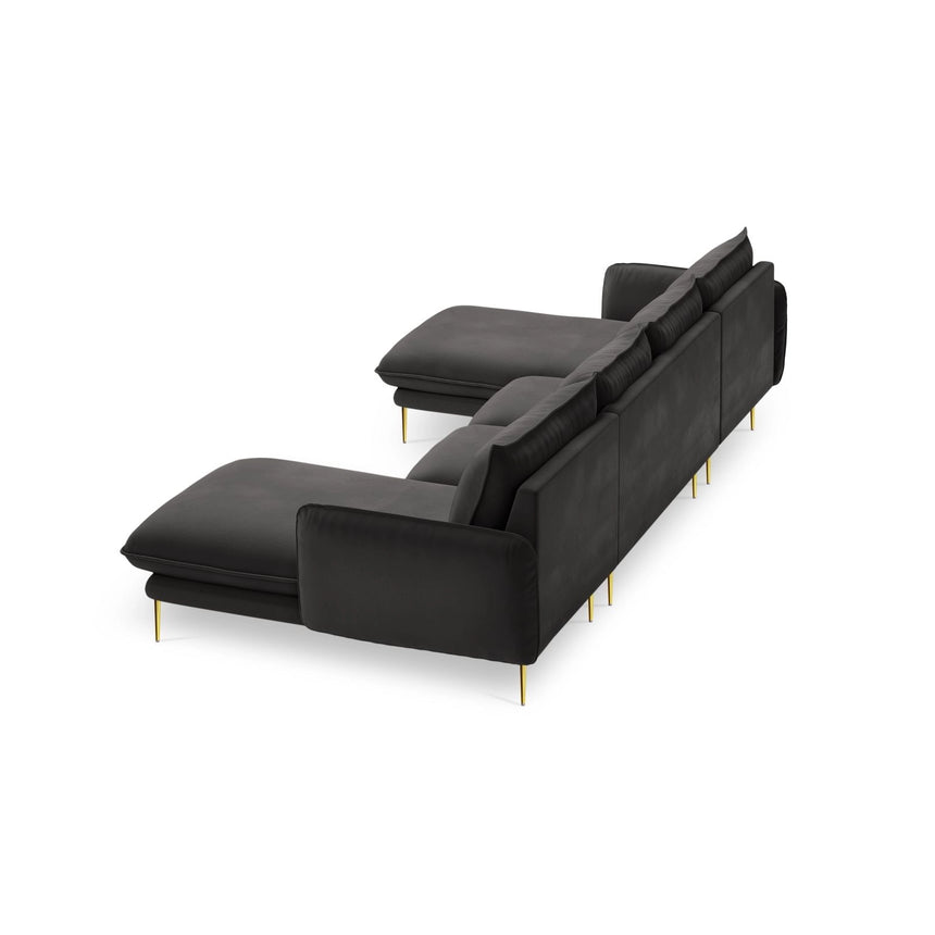 Vienna 6-Sitzer Panorama Sofa aus Samt in Dunkelgrau (Bluvel 18), Beine in Goldmetall, 350x170x95 cm von Cosmopolitan Design – Bild 5