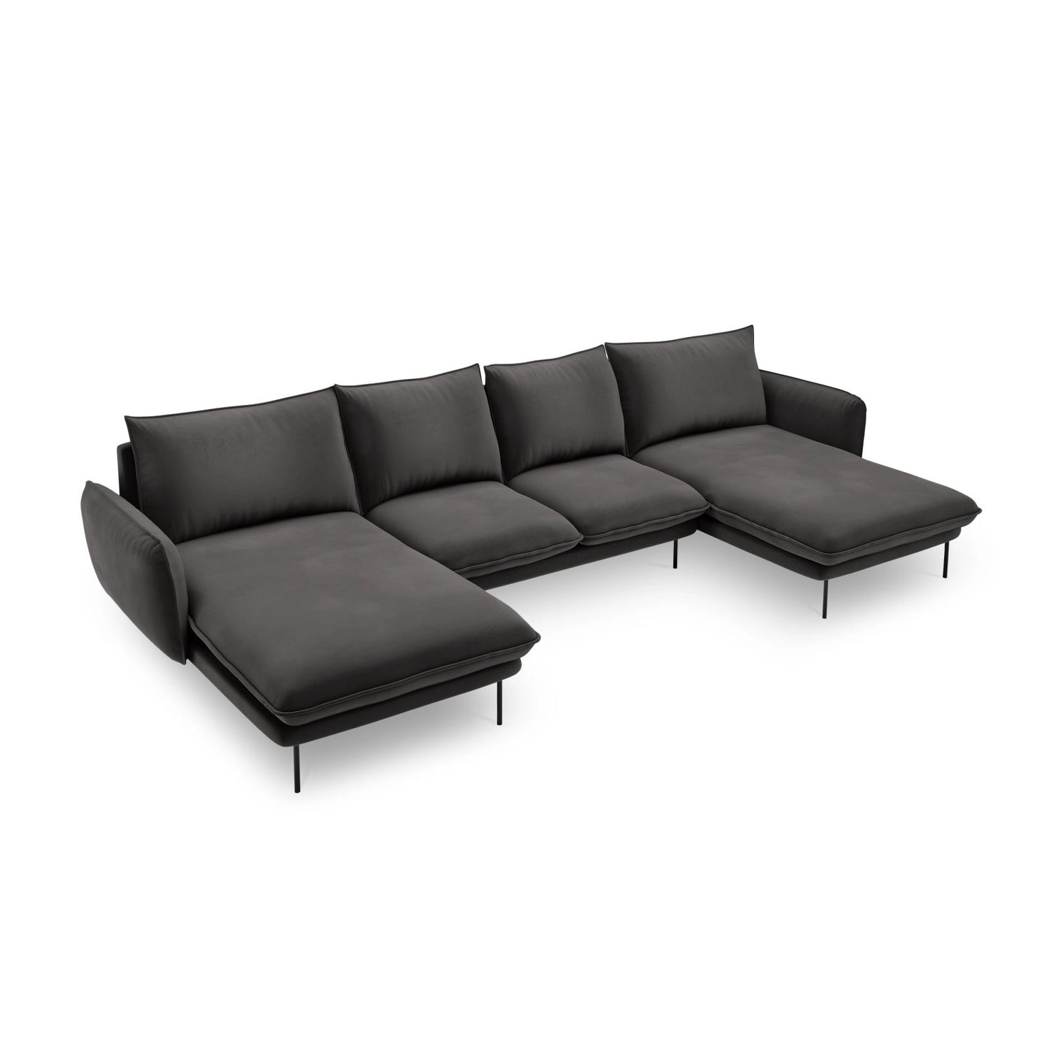 Vienna 6-Sitzer Panorama Sofa aus Samt in Dunkelgrau (Bluvel 18), Beine in Schwarzes Metall, 350x170x95 cm von Cosmopolitan Design – Bild 1