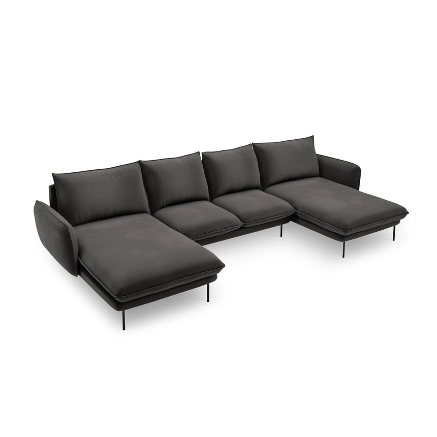 Vienna 6-Sitzer Panorama Sofa aus Samt in Dunkelgrau (Bluvel 18), Beine in Schwarzes Metall, 350x170x95 cm von Cosmopolitan Design – Bild 1