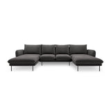 Vienna 6-Sitzer Panorama Sofa aus Samt in Dunkelgrau (Bluvel 18), Beine in Schwarzes Metall, 350x170x95 cm von Cosmopolitan Design – Bild 3
