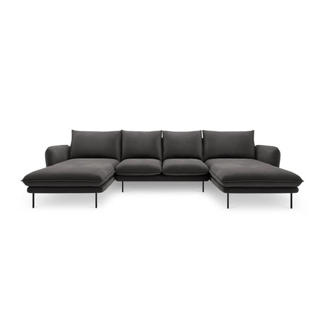 Vienna 6-Sitzer Panorama Sofa aus Samt in Dunkelgrau (Bluvel 18), Beine in Schwarzes Metall, 350x170x95 cm von Cosmopolitan Design – Bild 3
