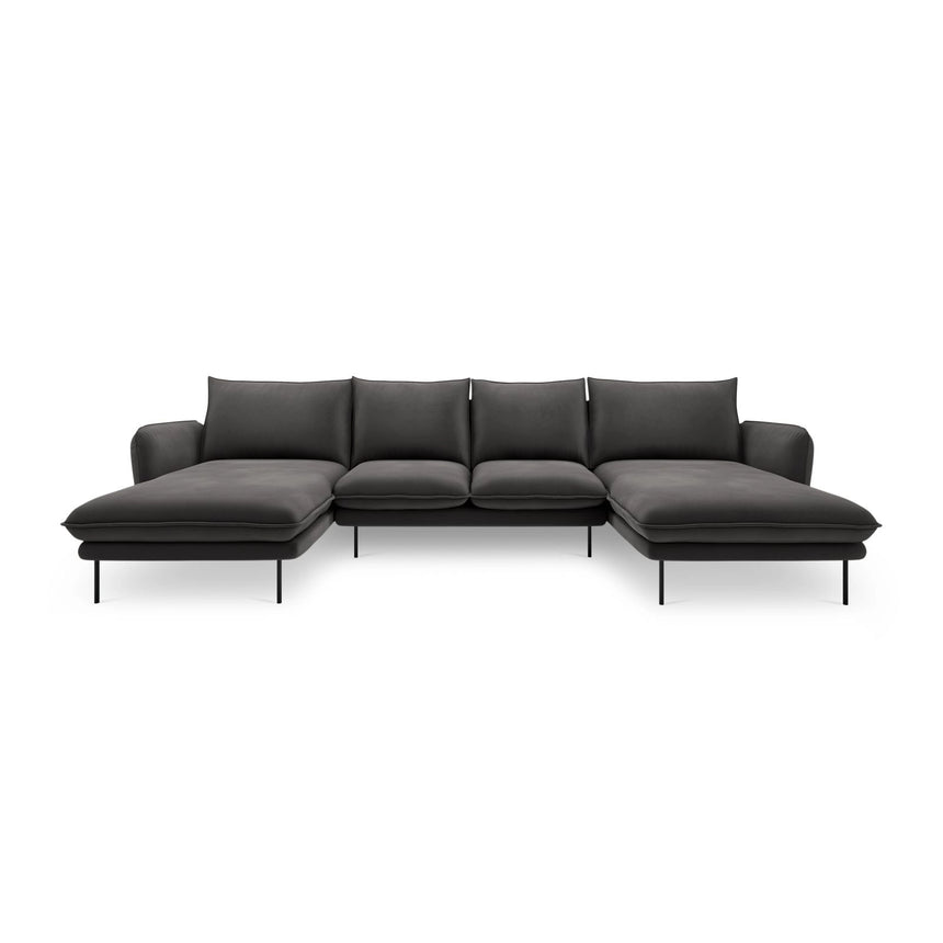 Vienna 6-Sitzer Panorama Sofa aus Samt in Dunkelgrau (Bluvel 18), Beine in Schwarzes Metall, 350x170x95 cm von Cosmopolitan Design – Bild 3