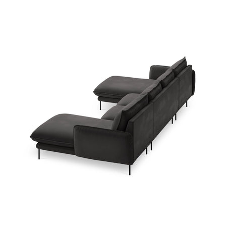 Vienna 6-Sitzer Panorama Sofa aus Samt in Dunkelgrau (Bluvel 18), Beine in Schwarzes Metall, 350x170x95 cm von Cosmopolitan Design – Bild 5