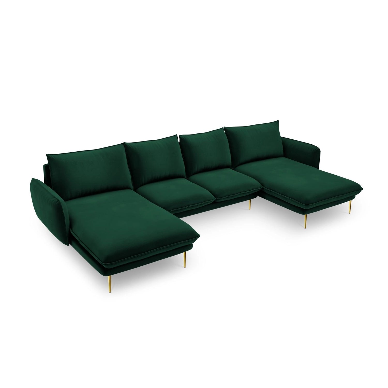 Vienna 6-Sitzer Panorama Sofa aus Samt in Flaschengrün (Bluvel 78), Beine in Goldmetall, 350x170x95 cm von Cosmopolitan Design – Bild 1