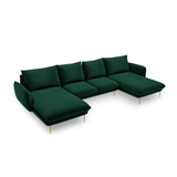 Vienna 6-Sitzer Panorama Sofa aus Samt in Flaschengrün (Bluvel 78), Beine in Goldmetall, 350x170x95 cm von Cosmopolitan Design – Bild 1