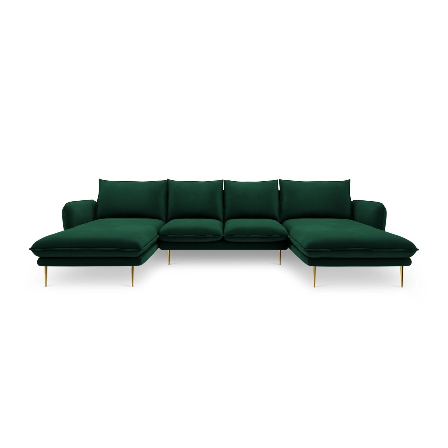 Vienna 6-Sitzer Panorama Sofa aus Samt in Flaschengrün (Bluvel 78), Beine in Goldmetall, 350x170x95 cm von Cosmopolitan Design – Bild 3