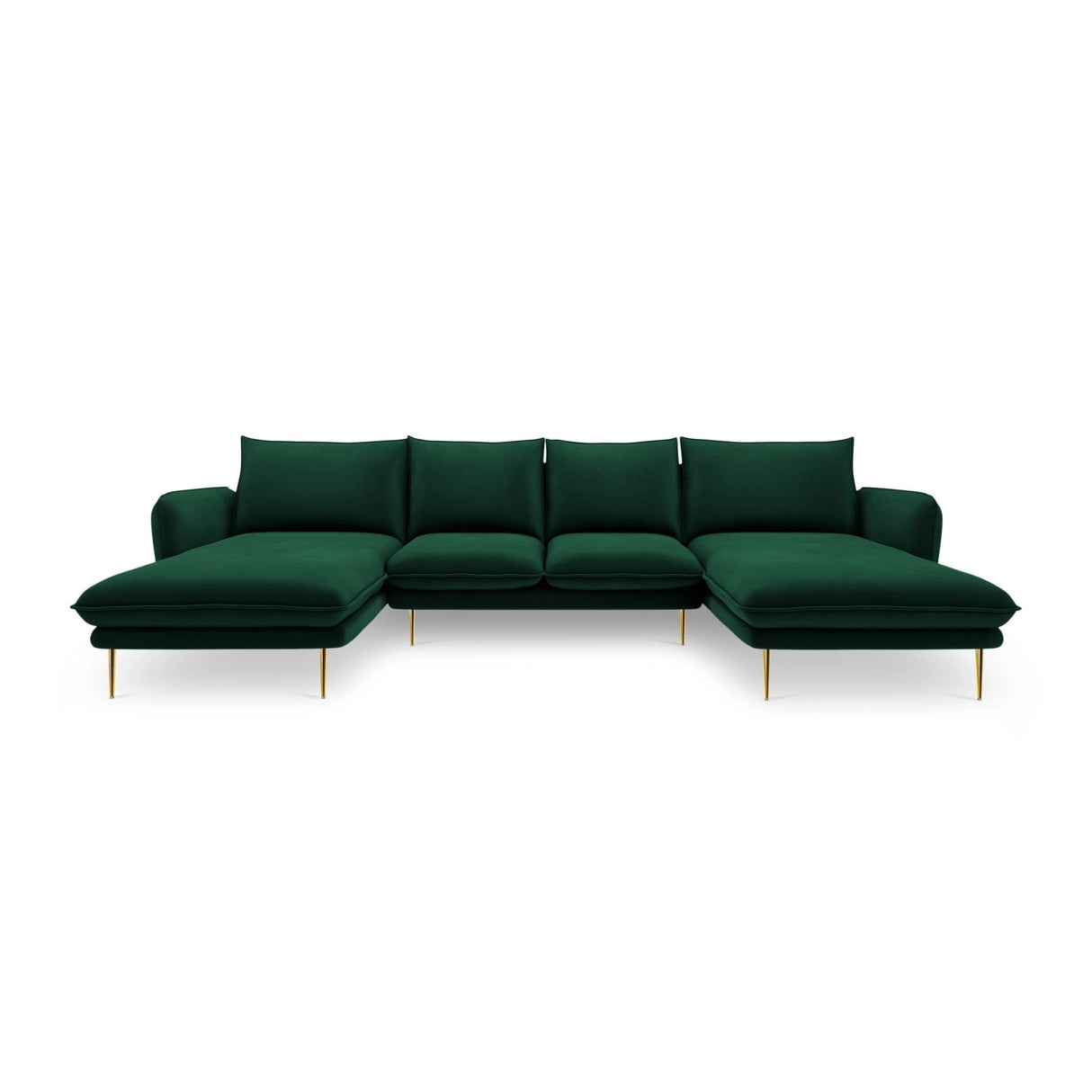Vienna 6-Sitzer Panorama Sofa aus Samt in Flaschengrün (Bluvel 78), Beine in Goldmetall, 350x170x95 cm von Cosmopolitan Design – Bild 3