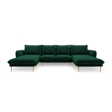 Vienna 6-Sitzer Panorama Sofa aus Samt in Flaschengrün (Bluvel 78), Beine in Goldmetall, 350x170x95 cm von Cosmopolitan Design – Bild 3