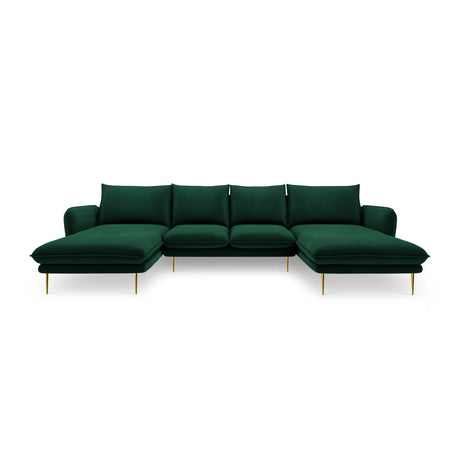 Vienna 6-Sitzer Panorama Sofa aus Samt in Flaschengrün (Bluvel 78), Beine in Goldmetall, 350x170x95 cm von Cosmopolitan Design – Bild 3