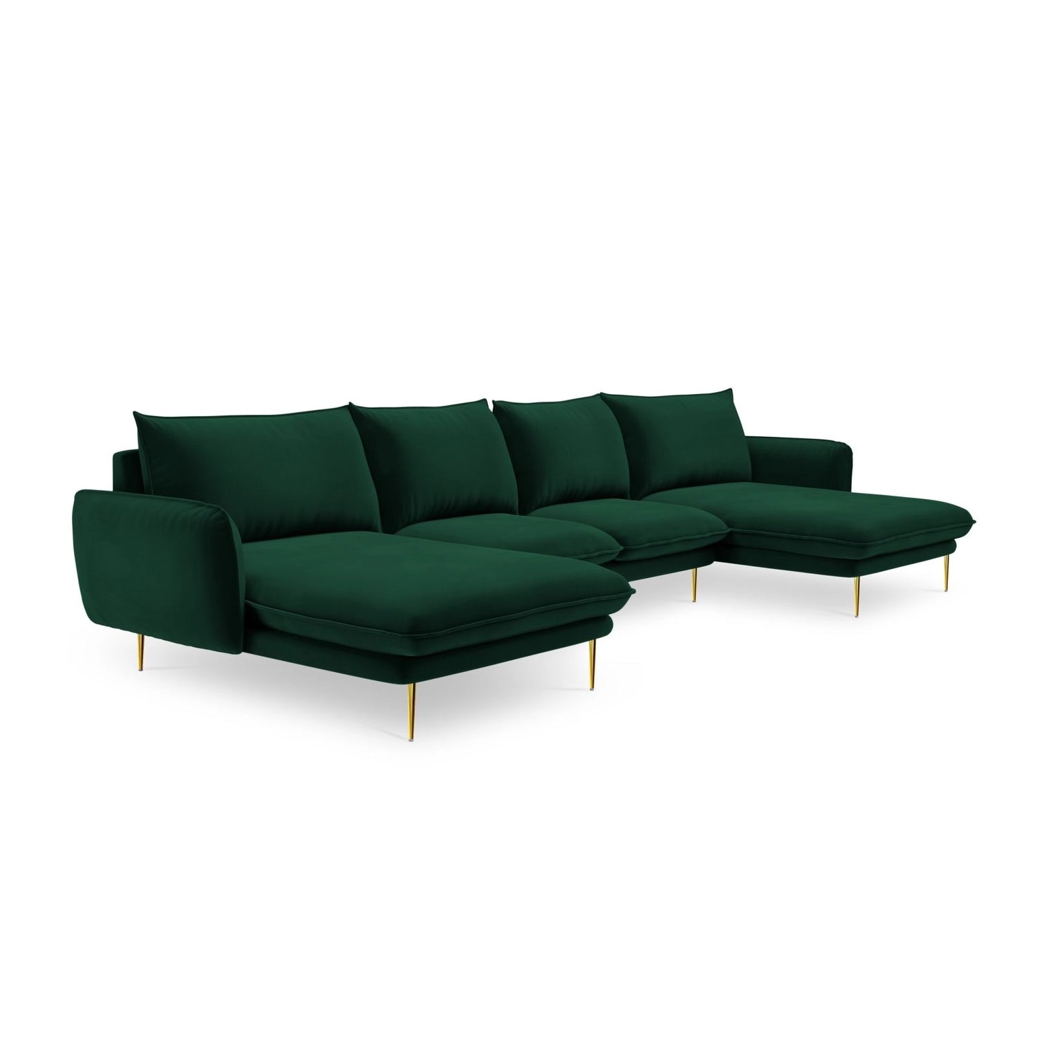 Vienna 6-Sitzer Panorama Sofa aus Samt in Flaschengrün (Bluvel 78), Beine in Goldmetall, 350x170x95 cm von Cosmopolitan Design – Bild 4
