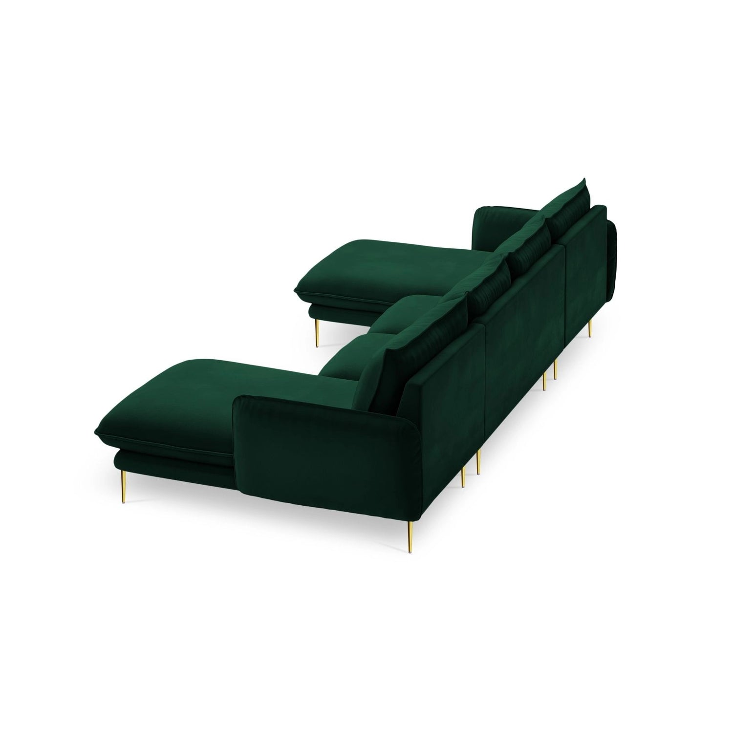 Vienna 6-Sitzer Panorama Sofa aus Samt in Flaschengrün (Bluvel 78), Beine in Goldmetall, 350x170x95 cm von Cosmopolitan Design – Bild 5