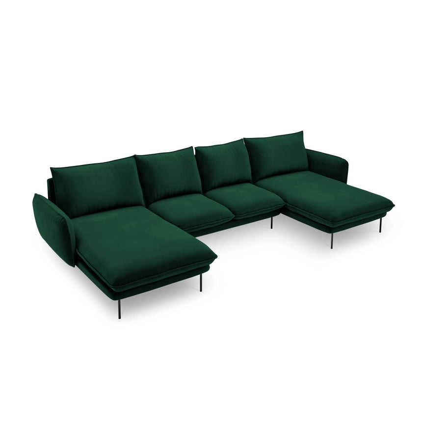 Vienna 6-Sitzer Panorama Sofa aus Samt in Flaschengrün (Bluvel 78), Beine in Schwarzes Metall, 350x170x95 cm von Cosmopolitan Design – Bild 1