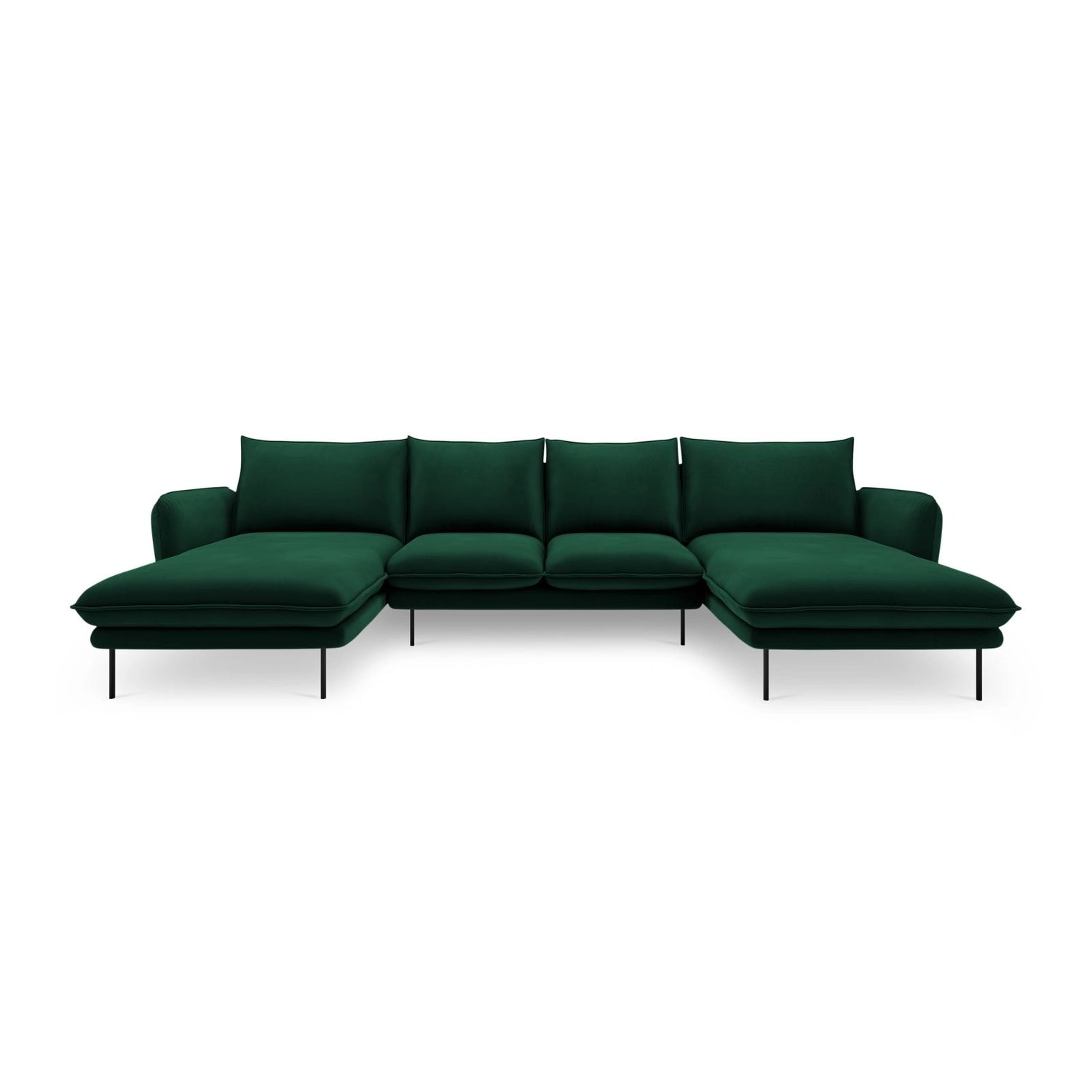 Vienna 6-Sitzer Panorama Sofa aus Samt in Flaschengrün (Bluvel 78), Beine in Schwarzes Metall, 350x170x95 cm von Cosmopolitan Design – Bild 3