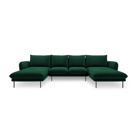 Vienna 6-Sitzer Panorama Sofa aus Samt in Flaschengrün (Bluvel 78), Beine in Schwarzes Metall, 350x170x95 cm von Cosmopolitan Design – Bild 3