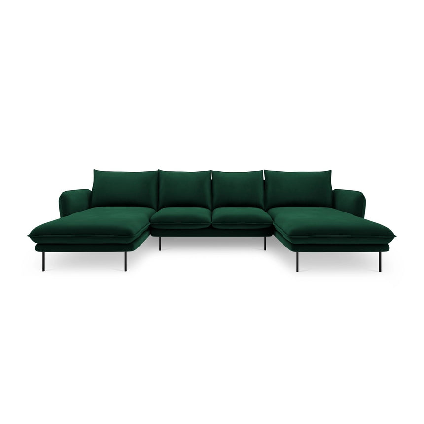 Vienna 6-Sitzer Panorama Sofa aus Samt in Flaschengrün (Bluvel 78), Beine in Schwarzes Metall, 350x170x95 cm von Cosmopolitan Design – Bild 3