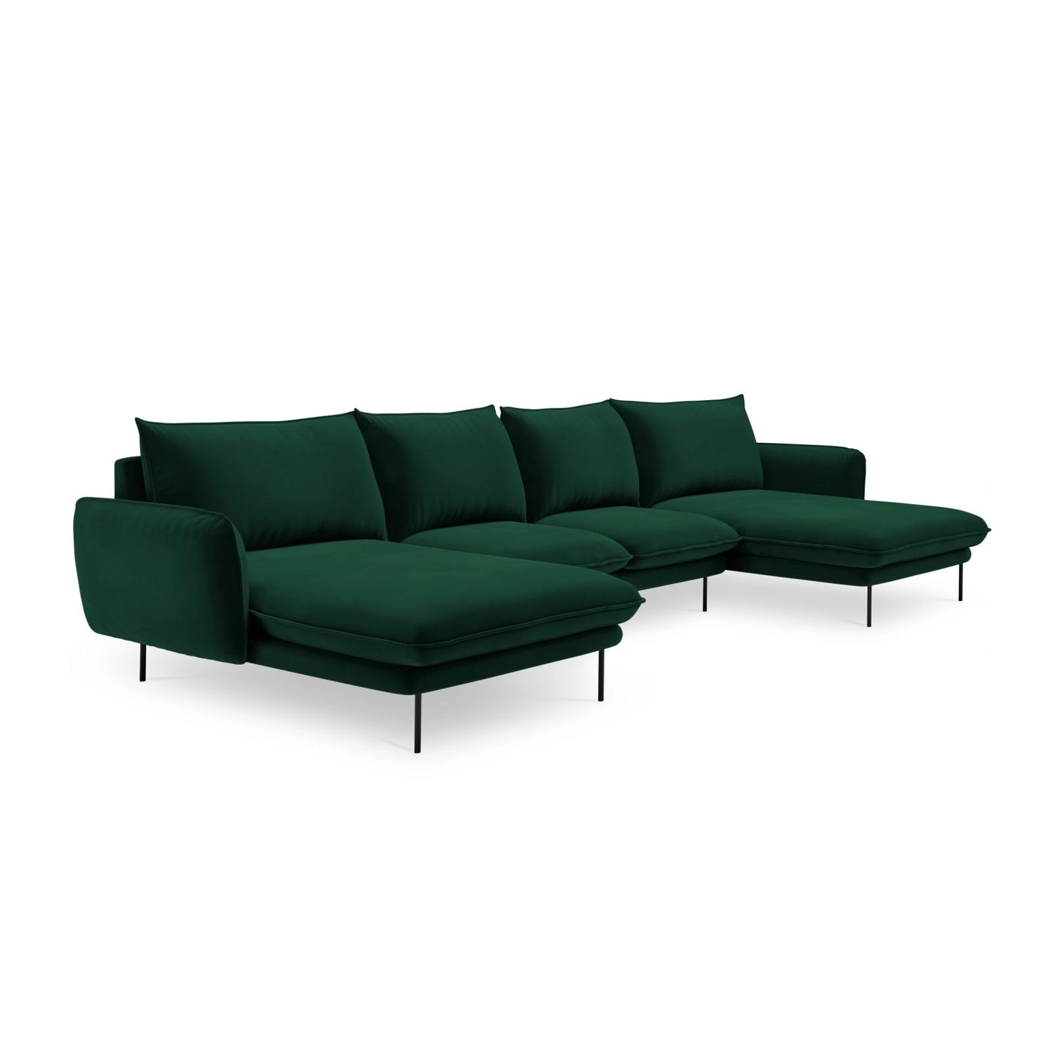 Vienna 6-Sitzer Panorama Sofa aus Samt in Flaschengrün (Bluvel 78), Beine in Schwarzes Metall, 350x170x95 cm von Cosmopolitan Design – Bild 4